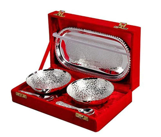 Treasure Exports Silver Plated Brass Bowl Set of 5 Pcs with Box Packing - TREASURE EXPORTS