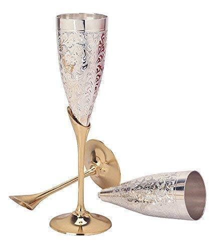 Treasure Exports Silver Plated Goblet Flute Wine Glass for Parties - Set of 2 (Silver and Gold 100 ML) - TREASURE EXPORTS