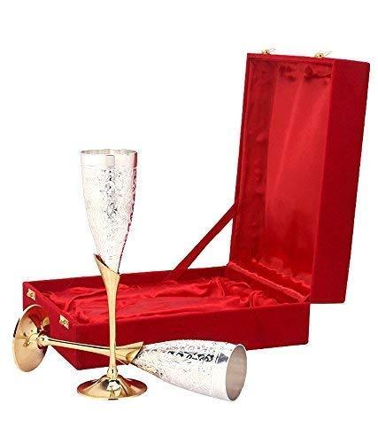 Treasure Exports Silver Plated Goblet Flute Wine Glass for Parties - Set of 2 (Silver and Gold 100 ML) - TREASURE EXPORTS