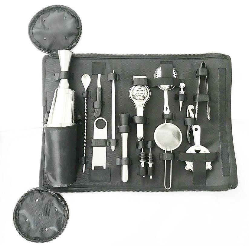 Treasure Exports Roll Up Mixologist Bar Tool Set with 16 Tools (Black Bag) - TREASURE EXPORTS