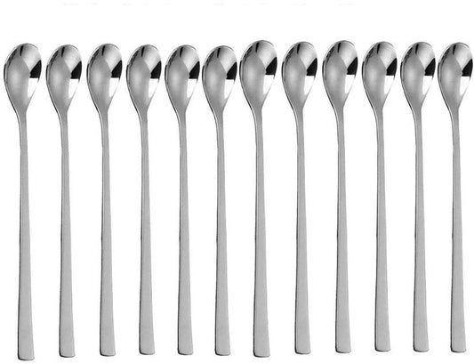 Treasure Exports Extra Long Spoon for Iced Tea, Coffee Ice Cream Spoon for Tall Glasses, Cocktail Bar Stainless Steel Spoon Milkshake Spoon: 12 Pcs Set - TREASURE EXPORTS