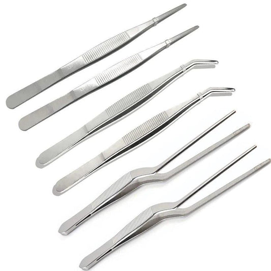 Treasure exports Kitchen Cooking Culinary Tweezers, Stainless Steel Precision Tongs, Medical Beauty Utensils, 6.3 Inches : 6 Pcs Set - TREASURE EXPORTS