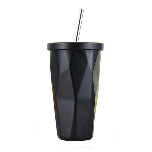 Treasure Exports Double Wall 550 ML Vacuum Insulated Travel Stainless Steel Flask Tumbler with Steel Straw and Lid Hot and Cold Thermos Sipper (Black) - TREASURE EXPORTS