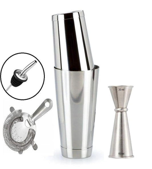 Treasure Exports Bartender Tools Kit, Professional Boston Shaker Set with Hawthorne Strainer and Japanese Jigger : 5 Pcs Set - TREASURE EXPORTS