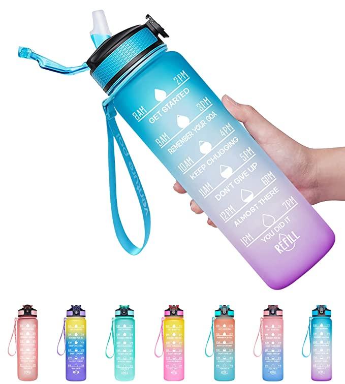 Treasure Motivational Water Bottle - 1 Liter Unbreakable Water Bottle with Motivational Time Marker, Leakproof Durable BPA Free Non-Toxic Water Bottle for Office(Multi colour) - TREASURE EXPORTS