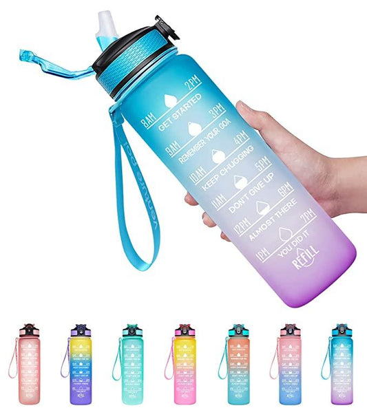 Treasure Motivational Water Bottle - 1 Liter Unbreakable Water Bottle with Motivational Time Marker, Leakproof Durable BPA Free Non-Toxic Water Bottle for Office(Multi colour) - TREASURE EXPORTS