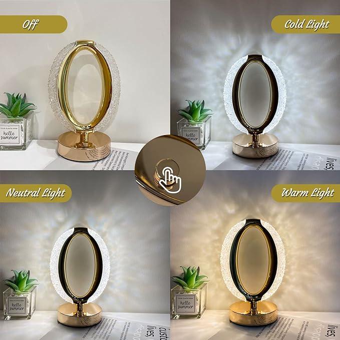 Treasure Touch Control Crystal Table Desk Lamp, 3-Way Dimmable Light, USB Rechargeable Crystal Diamond Table Lamp, Exquisite Night Stand Light Lamp Beside Lamp for Bedroom Living Room - TREASURE EXPORTS