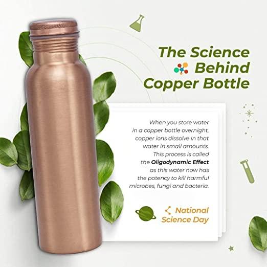 Treasure Plain Copper Bottle No Joint and Leak Proof Ayurvedic Health Benefits Copper Water Bottle for Yoga - TREASURE EXPORTS