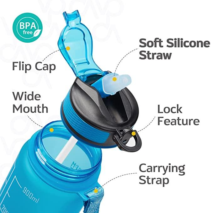 Treasure Motivational Water Bottle - 1 Liter Unbreakable Water Bottle with Motivational Time Marker, Leakproof Durable BPA Free Non-Toxic Water Bottle for Office(Multi colour) - TREASURE EXPORTS