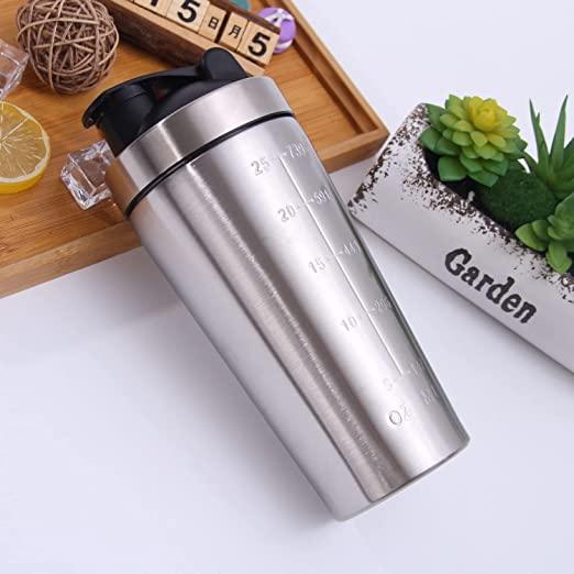 Treasure Protein Shakes Smoothies Supplements Gym Stainless Steel Shaker Bottle, Set of 1, Silver, 700ml - TREASURE EXPORTS
