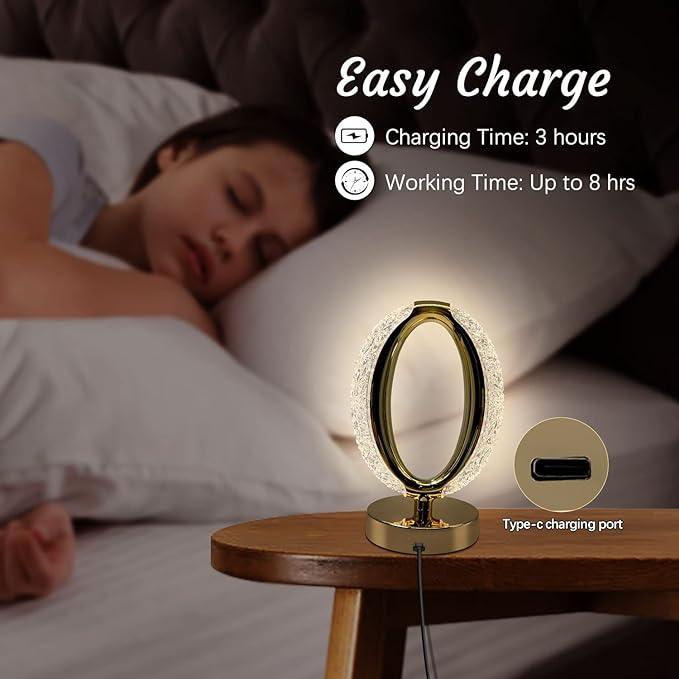 Treasure Touch Control Crystal Table Desk Lamp, 3-Way Dimmable Light, USB Rechargeable Crystal Diamond Table Lamp, Exquisite Night Stand Light Lamp Beside Lamp for Bedroom Living Room - TREASURE EXPORTS