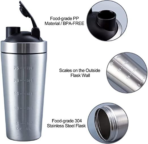 Treasure Protein Shakes Smoothies Supplements Gym Stainless Steel Shaker Bottle, Set of 1, Silver, 700ml - TREASURE EXPORTS