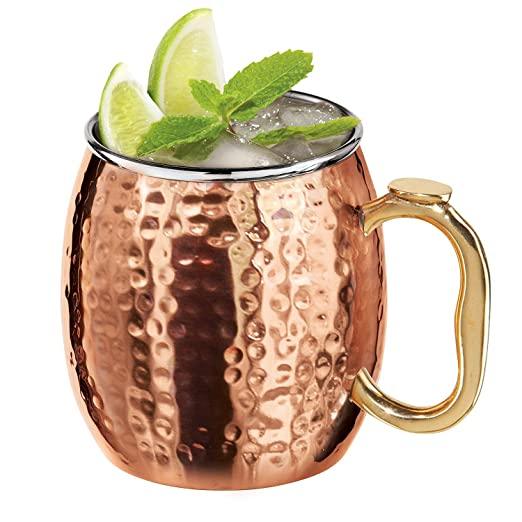 Treasure Hammered Copper Mug Designer Copper Beer Mug Hammered Copper Coffee Mug Brass Handle Copper Mug Copper Mugs for Water - TREASURE EXPORTS