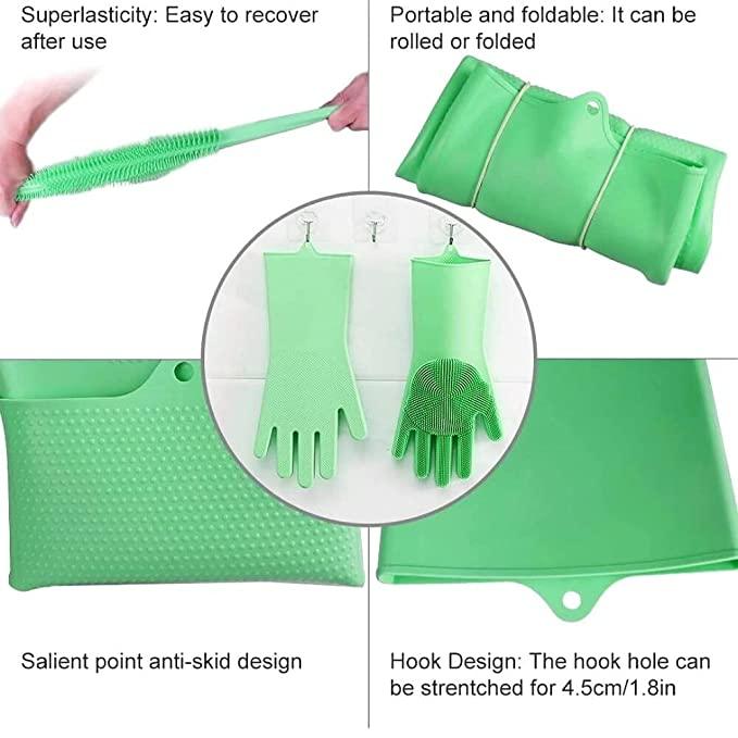 Treasure Silcion Gloves for Dishwashing, Washing Utensils Silicone Dishwashing, Car Cleaning Gloves, Bathroom and Kitchen washing Glove with Scrubber - Assorted color (Pack of 1) - TREASURE EXPORTS